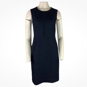 J Crew Sz 2 Textured Sheath Business Cocktail Fit And Flare Dress Blue Cotton